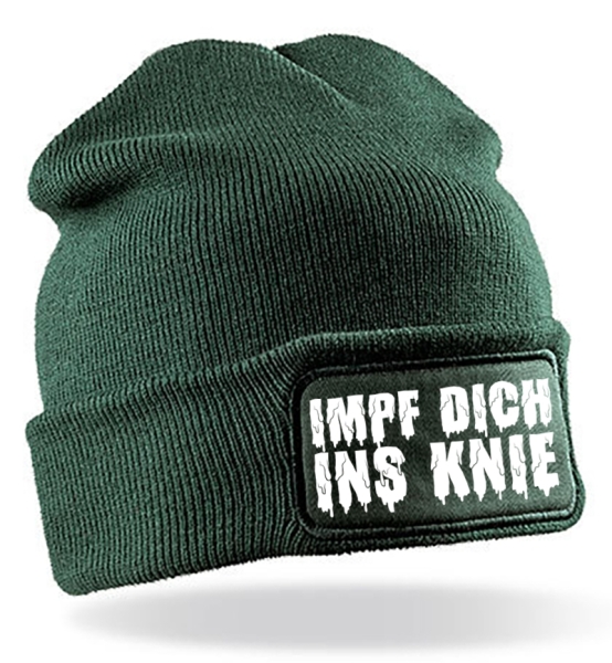 Mütze - BD - Impf dich ins Knie - grün/weiß Mütze - BD - Impf dich ins Knie - grün/weiß