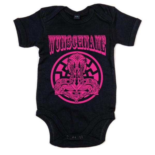 Baby-Bodie - Wunschname - Schwarze Sonne mit Thors Hammer - Mädchen Baby-Bodie - Wunschname - Schwarze Sonne mit Thors Hammer - Mädchen