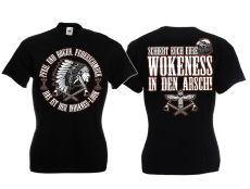 Frauen T-Shirt - Indianer - Schiebt euch eure Wokeness in den Arsch - schwarz Frauen T-Shirt - Indianer - Schiebt euch eure Wokeness in den Arsch - schwarz