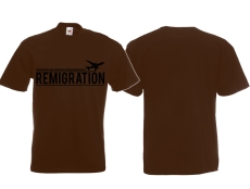 Frauen T-Shirt - Remigration - Die Heimat ruft! - braun Frauen T-Shirt - Remigration - Die Heimat ruft! - braun