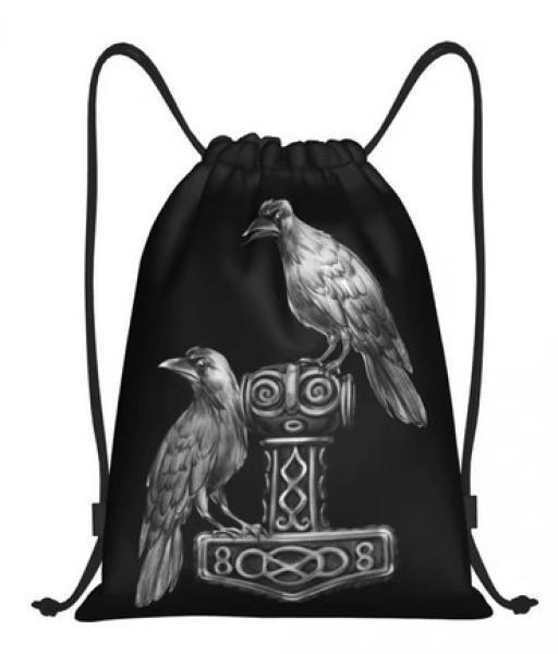 Rucksack mit Kordelzug - Thors Hammer mit Hugin & Munin Rucksack mit Kordelzug - Thors Hammer mit Hugin & Munin