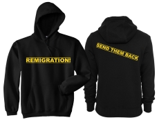 Kapuzenpullover - Remigration - Motiv 2 - schwarz/gelb Kapuzenpullover - Remigration - Motiv 2 - schwarz/gelb