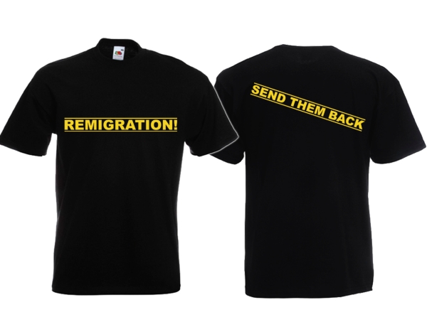Frauen T-Shirt - Remigration - Motiv 2 - schwarz/gelb Frauen T-Shirt - Remigration - Motiv 2 - schwarz/gelb