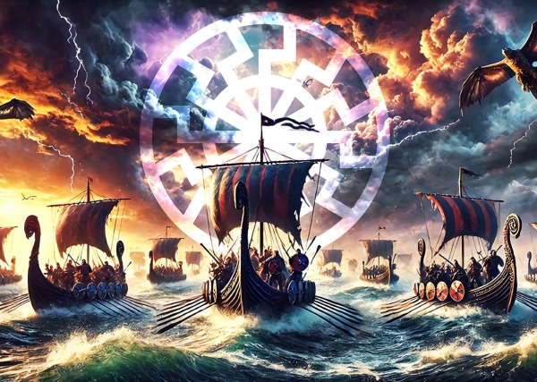 Poster - Kunstdruck - Wikingerschiffe im Sonnenlicht - 48x33cm Poster - Kunstdruck - Wikingerschiffe im Sonnenlicht - 48x33cm