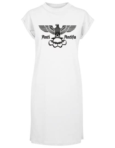 Kleid - Turtle Extended Shoulder Dress - Anti Antifa - Adler mit Schlagring - weiß Kleid - Turtle Extended Shoulder Dress - Anti Antifa - Adler mit Schlagring - weiß