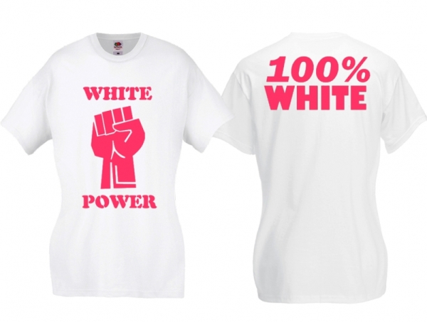 Frauen T-Shirt - White Power - weiß/pink - groß Frauen T-Shirt - White Power - weiß/pink - groß