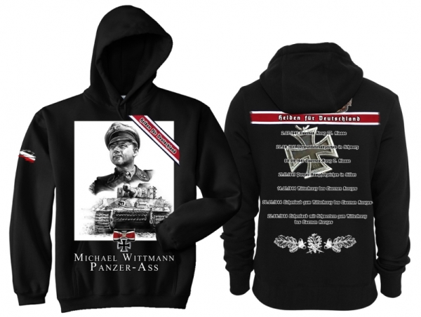 Kapuzenpullover - Helden für Deutschland - Michael Wittmann - schwarz Kapuzenpullover - Helden für Deutschland - Michael Wittmann - schwarz
