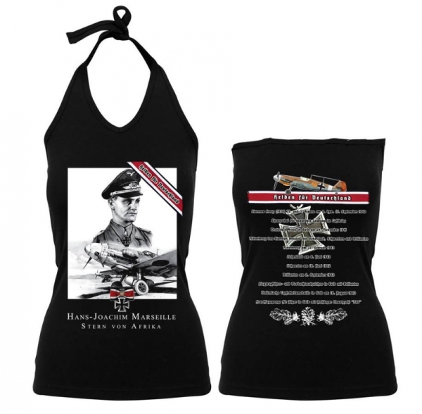 Frauen Neckholder Top - Helden für Deutschland - Hans Joachim Marseille - Motiv 2 - schwarz Frauen Neckholder Top - Helden für Deutschland - Hans Joachim Marseille - Motiv 2 - schwarz