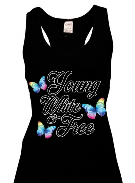Frauen Top - young,white & free - schwarz - weiß Frauen Top - young,white & free - schwarz - weiß