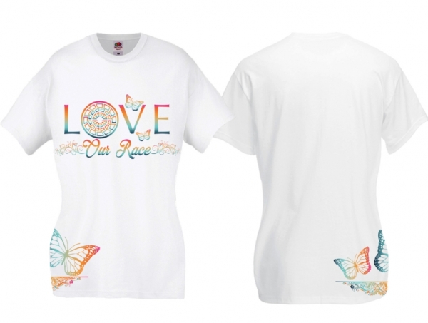 Frauen T-Shirt - Love our Race - weiß/bunt - Motiv2 Frauen T-Shirt - Love our Race - weiß/bunt - Motiv2