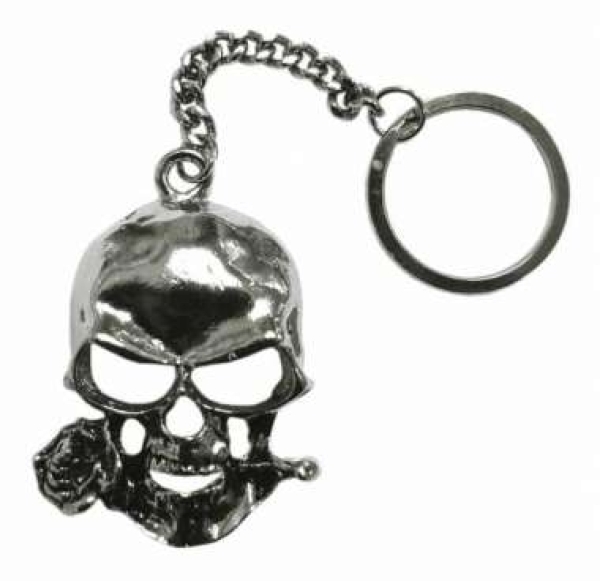 Schlüsselanhänger - Totenkopf mit Rose Schlüsselanhänger - Totenkopf mit Rose