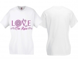 Frauen T-Shirt - Love our Race - weiß/lila - Motiv1 Frauen T-Shirt - Love our Race - weiß/lila - Motiv1