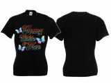 Frauen T-Shirt - young,white & free - schwarz - bunt - Motiv1 Frauen T-Shirt - young,white & free - schwarz - bunt - Motiv1