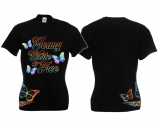 Frauen T-Shirt - young,white & free - schwarz - bunt - Motiv2 Frauen T-Shirt - young,white & free - schwarz - bunt - Motiv2